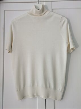 LILYSILK Cream 90%Silk 10%Cashmere Short Sleeve Turtleneck Knit Top Size M